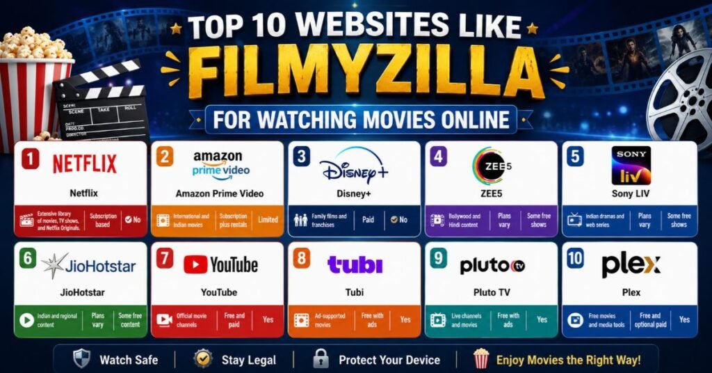 Top 10 Websites Like Filmyzilla for Watching Movies Online